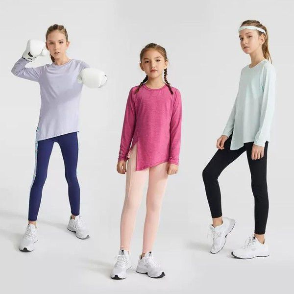 Children's quick-drying clothes, round neck t-shirt, long-sleeved sports fitness suit, split fashion, breathable sports long-sleeved shirt, skin friendly 