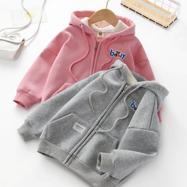 Children's clothing wholesale first-hand source of girls' coat 2022 autumn and winter style plush and thick zipper children's coat 