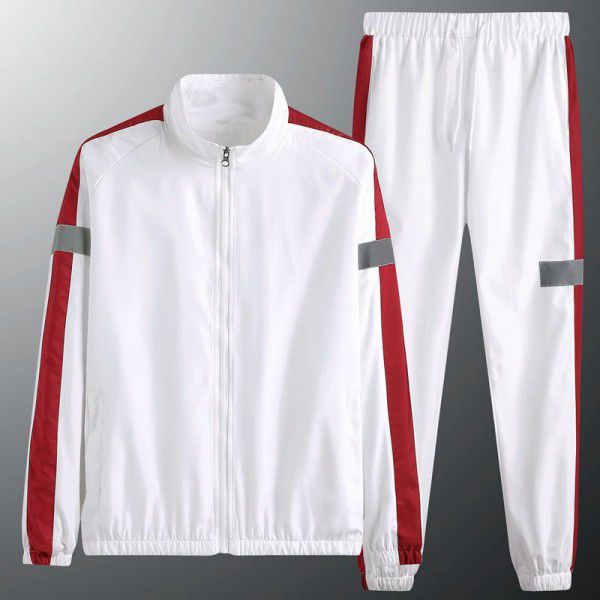 Leisure sports cardigan suit, men's autumn reflective strip suit, sales volume, low price, foreign trade hot sale, group purchase printing 