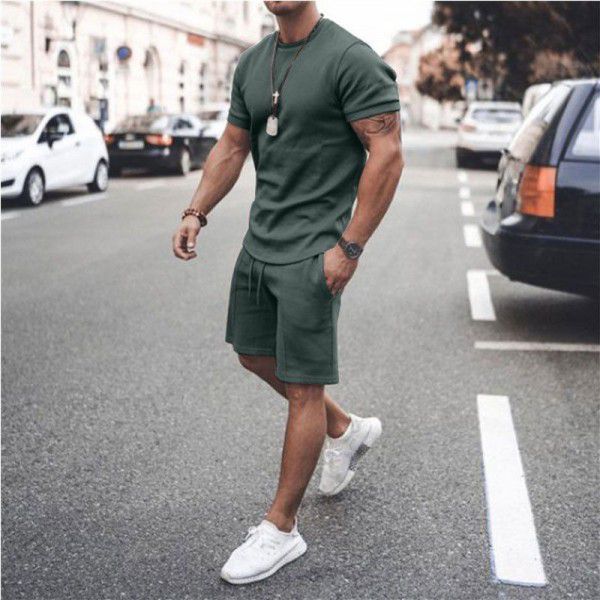 Foreign trade 2021 summer cross border Europe and America Amazon short sleeve shorts two piece sports leisure men's suit in stock 