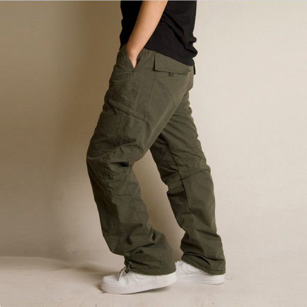 Outdoor horizontal zippered cotton trousers thickened warm plush overalls, shock pants, fleece winter pants, casual pants, old man 