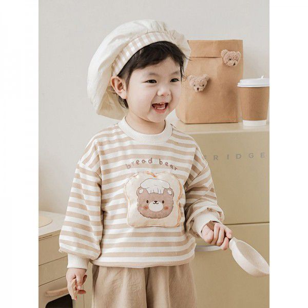 Qiu Duomeng Children's Bread Bear Straps Baby Cartoon Sweater Set 2023 Spring Girls' casual pants 