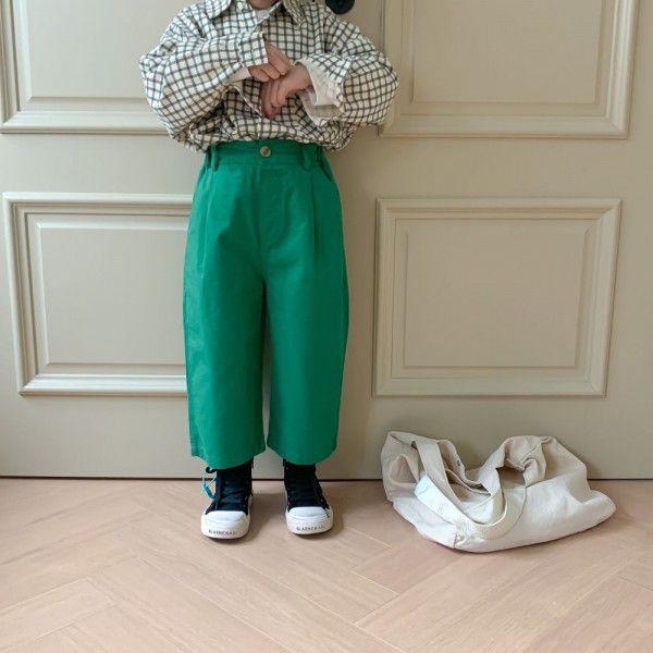 Children's trousers issued on behalf of 2023 spring boys and girls' Korean version of solid color straight trousers for children's multicolor loose wide leg trousers 