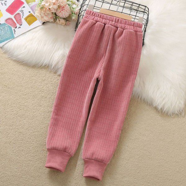 Girls' embroidered trousers 2021 autumn and winter new plush and thickened leggings Chinese children's Korean casual pants sports pants 