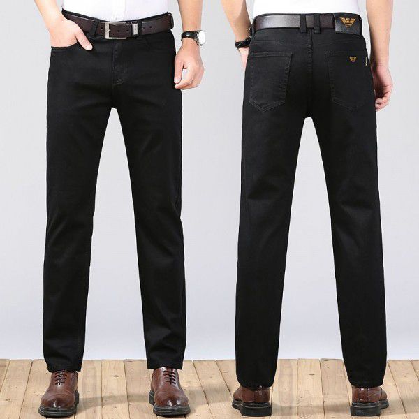 Genuine GABBANIE jeans men's autumn and winter high waist elastic straight tube loose business brand men's trousers black 