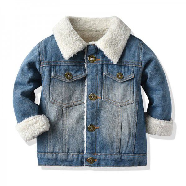 New children's imitation lamb wool lined warm denim jacket fashion Korean version thickened denim jacket