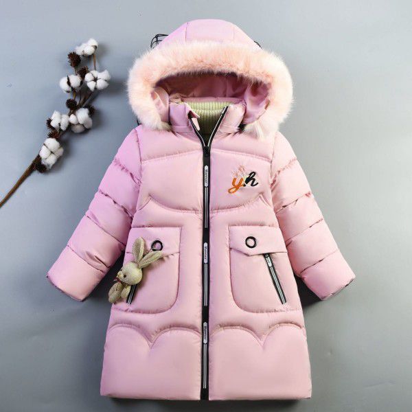 Winter new girls' cotton-padded clothes Korean version medium and large children's medium and long down cotton thickened cotton coat 