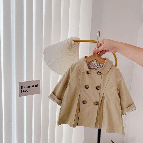 Girls' spring coat children's double-breasted trench coat 2023 new Korean version of westernized children's clothes girls' coat 