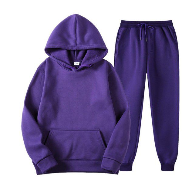 Cross-border spring and autumn men's casual solid color hooded sportswear couple suit slimming fashion suit 