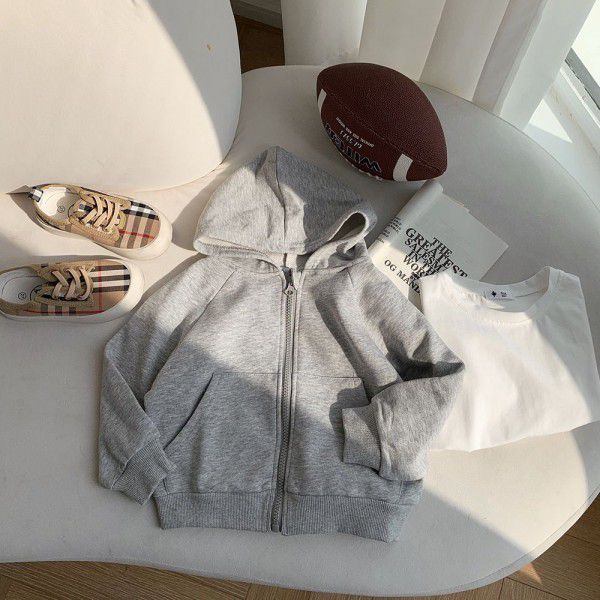 Children's sweater coat 2023 autumn new style boys and girls' foreign style sweater pocket coat girls' hooded coat 