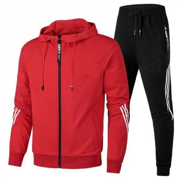 New spring and autumn sweater suit Men's trousers Youth casual running three-bar sports suit Men's two-piece suit 