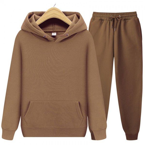Men's sports hooded solid color pullover sweater set two-piece hoodie and sweatshirt and sweatpants 