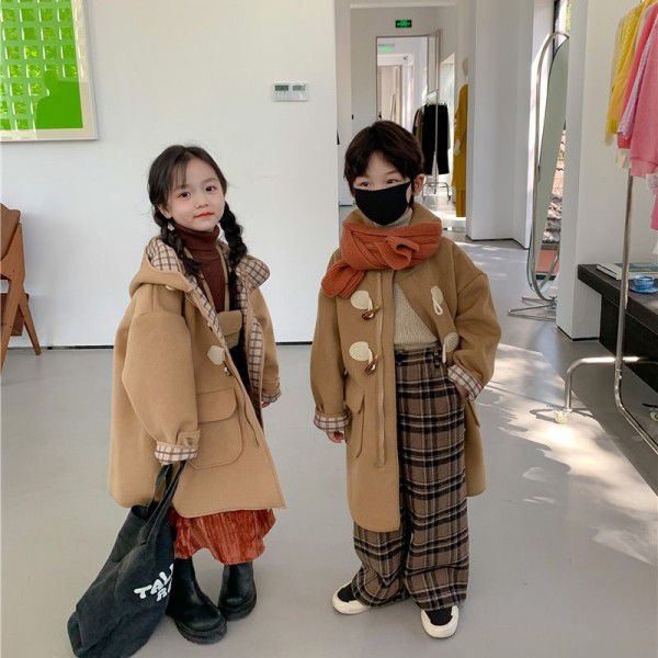 Cheese and meow children's fur coat 2021 winter new boys and girls Korean version hooded medium and long thick coat 