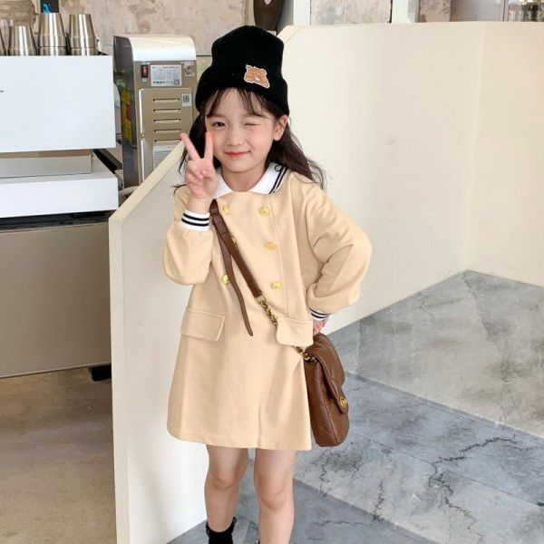 Girls' 2022 autumn wear new long-sleeved T-shirt for girls Korean version of foreign polo dress for children's fashion long T dress 