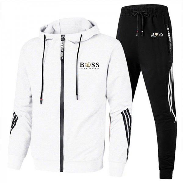 Cross-border new leisure sports two-piece men's sweater suit hoodie printing men's sweater spot printing 