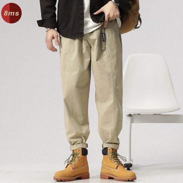 8ms American Spring and Autumn New Heavy Straight Sweatpants Men's Pure Cotton Non-iron Profiled Workwear Men's Casual Pants 
