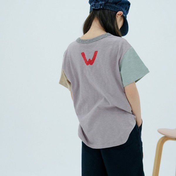 [Spot] In the summer of 2022, DD of the same style for boys and girls, children's Japanese four-color color color matching bamboo knot cotton cartoon flocking short sleeve 