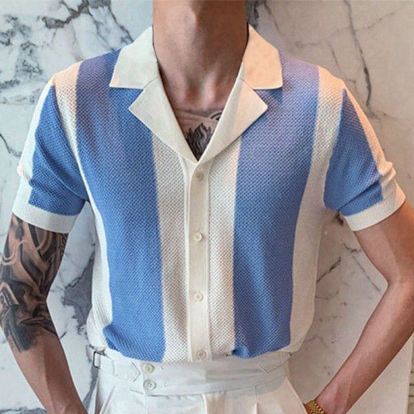 Japan and South Korea's new men's summer temperament shirt collar sweater stitching color contrast business POLO shirt men SY0108 