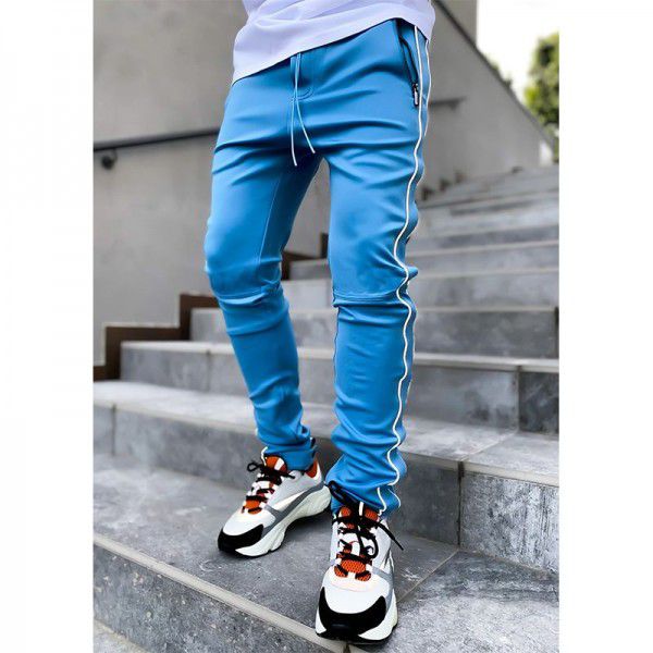 Cross-border spring and autumn overalls for foreign trade Men's fashion elastic multi-pocket reflective straight sports fitness casual pants 