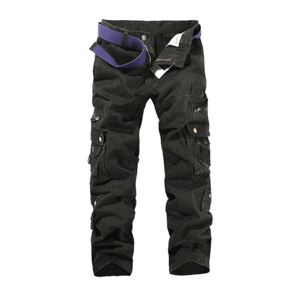 Men's overalls, foreign trade, leisure, pure cotton, outdoor, multi-pocket, pure color trousers, men