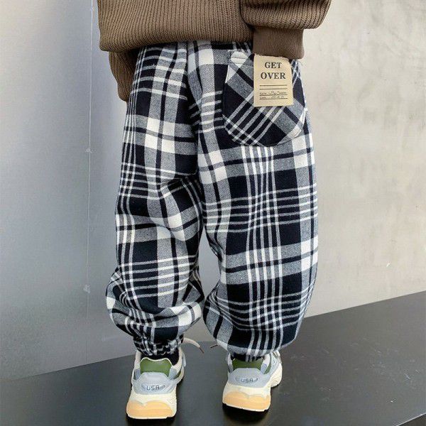 Boys' pants autumn and winter casual pants 2022 new children's winter clothes plush thickened fried street winter casual pants 