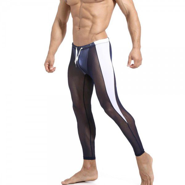 Cross-border European and American new men's cycling sports pants mesh breathable fitness training tights high elastic 