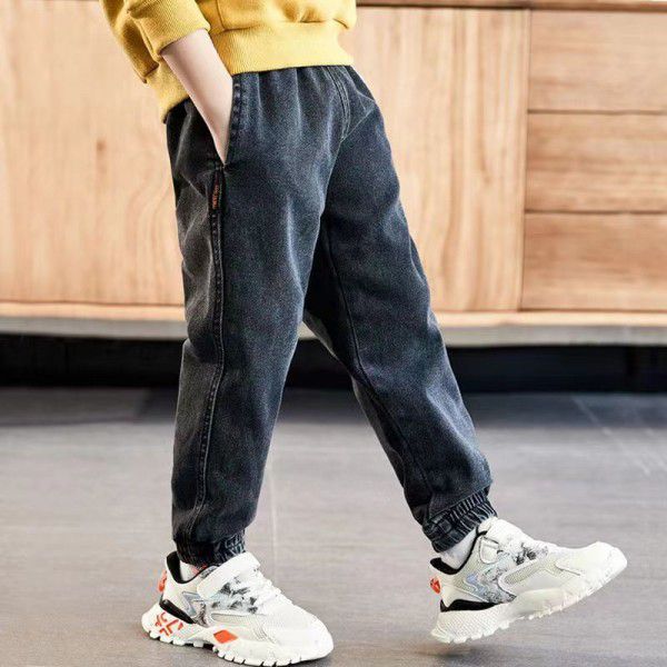 Boys' jeans autumn and winter plush 2022 children's leggings loose casual children's clothing wholesale 