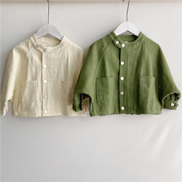 Spring children's coat Men's and women's zipper sleeve coat Middle children's new cotton and hemp fashion coat