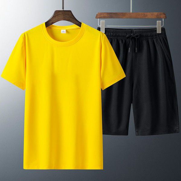 Summer men's t-shirt, oversized, short-sleeved suit, fat man, casual sports suit, loose, solid color T-shirt 