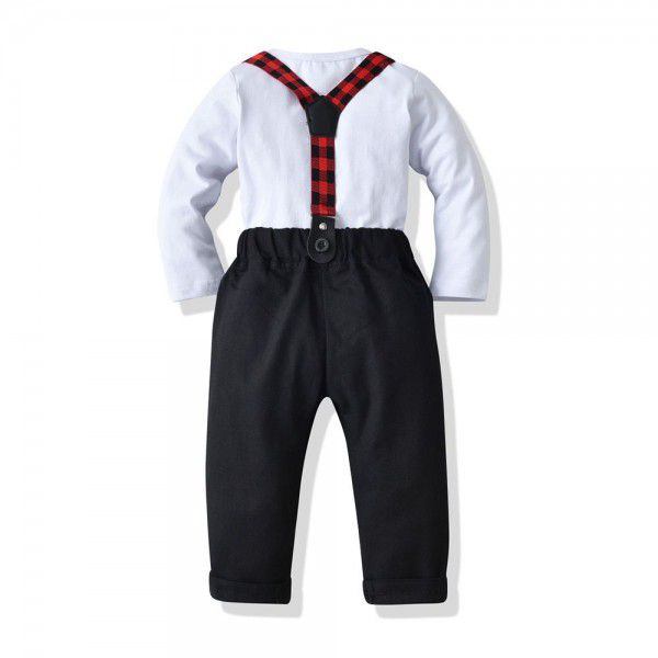 Foreign trade baby boy autumn long-sleeved T-shirt suspenders boy suit gentleman bow tie cotton climbing suit 