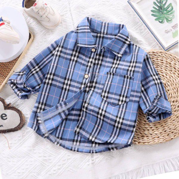 Children's checked shirt Spring and autumn new boys and girls' coat baby top girls' shirt