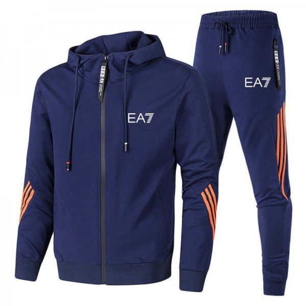 Men's casual sports suit hooded sweater men's and women's running sportswear three-bar coat