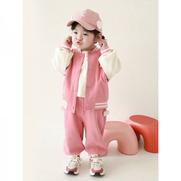 Spring new long-sleeved coat children's embroidered bear clothes baby casual top