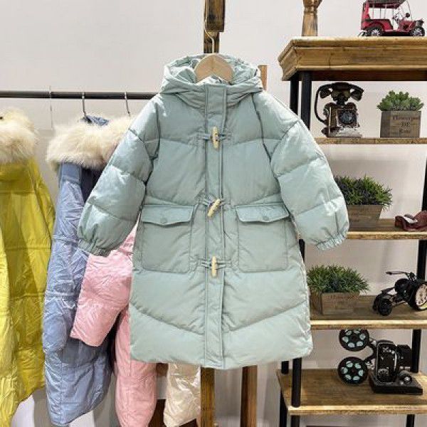 Girls' children's down jacket new Korean version of baby girls' mid-length knee-length hooded thickened children's coat