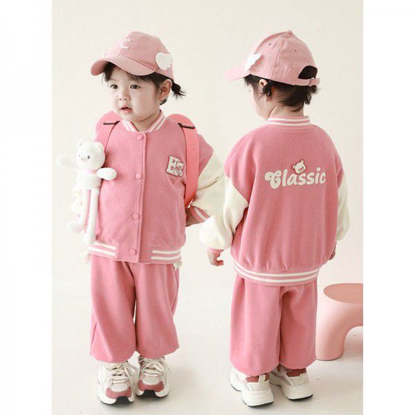 Spring new long-sleeved coat children's embroidered bear clothes baby casual top
