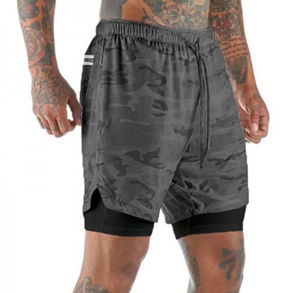 European and American men's shorts, beach pants, large size, double-layer running mesh, home sports five-piece pants