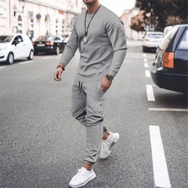 European and American long-sleeved casual suit independent station men's solid color trend sports suit men's stock