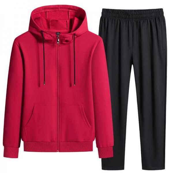 Spring and autumn sports suit men's casual running suit two-piece hood