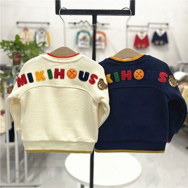 Dongxin boys and girls' long-sleeved color-blocking cartoon loose casual plush sweater trend 2866