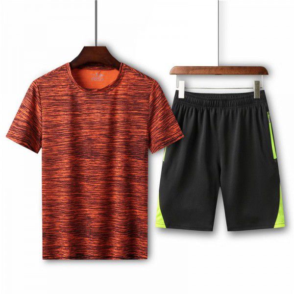Seasonal men's loose T-shirt running casual short-sleeved round neck quick drying shorts sports suit