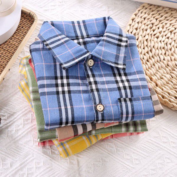 Children's checked shirt Spring and autumn new boys and girls' coat baby top girls' shirt