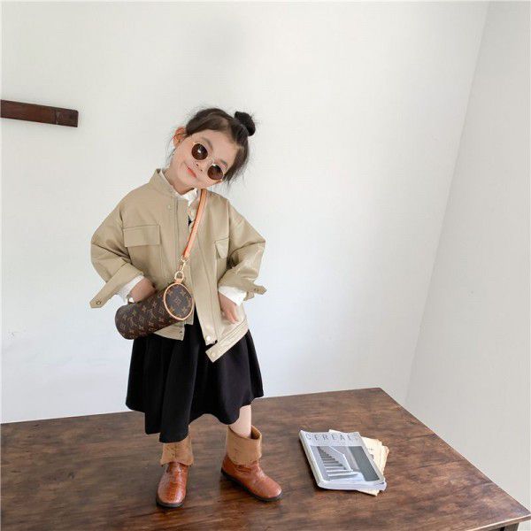 Autumn new Korean children's leather jacket Men and women's handsome motorcycle leather jacket fashion