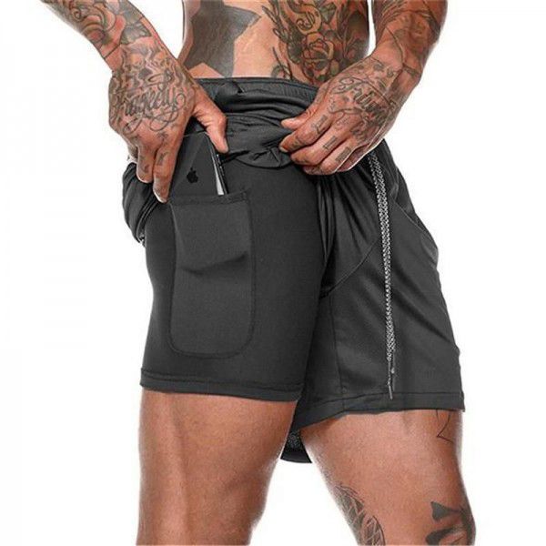 European and American men's shorts, beach pants, large size, double-layer running mesh, home sports five-piece pants