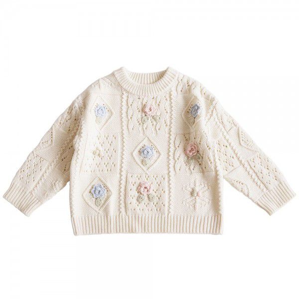 Spring and Autumn New Korean Children's Sweaters Hand Hook Flowers Little Girl Baby Cotton Thread Pullover Knitted Sweater Coat