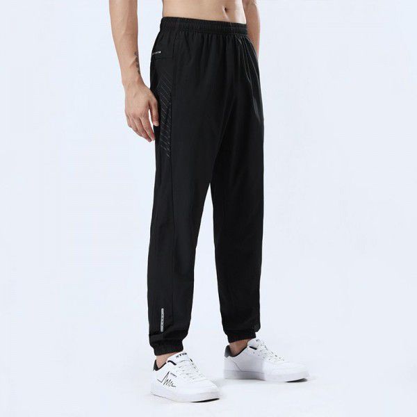 Outdoor ice silk sports pants Men's woven stretch breathable thin size quick drying pants Slim fit summer casual pants