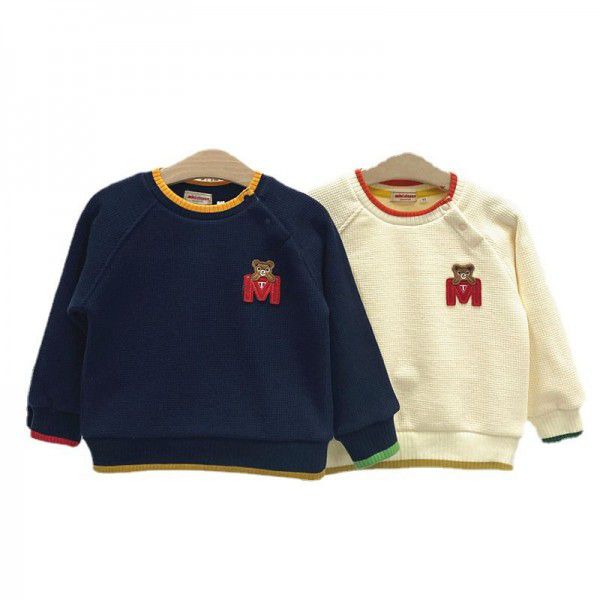 Dongxin boys and girls' long-sleeved color-blocking cartoon loose casual plush sweater trend 2866