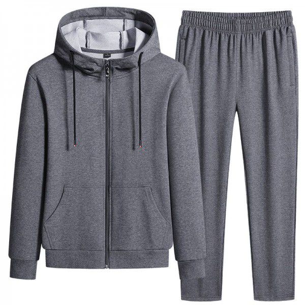 Spring and autumn sports suit men's casual running suit two-piece hood
