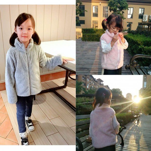 Boys and girls' autumn and winter new thickened warm children's fleece coat, medium and large children's coat, coral velvet student cotton coat