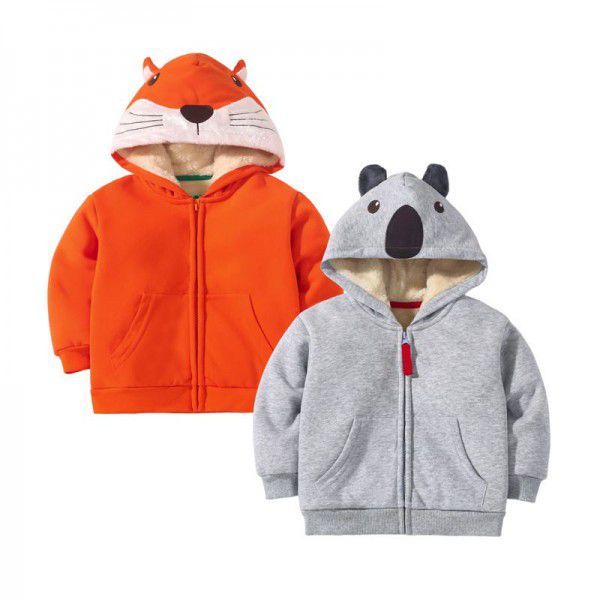 Littlemaven children's coat winter European and American bear zipper shirt plush thick hooded boy's coat 
