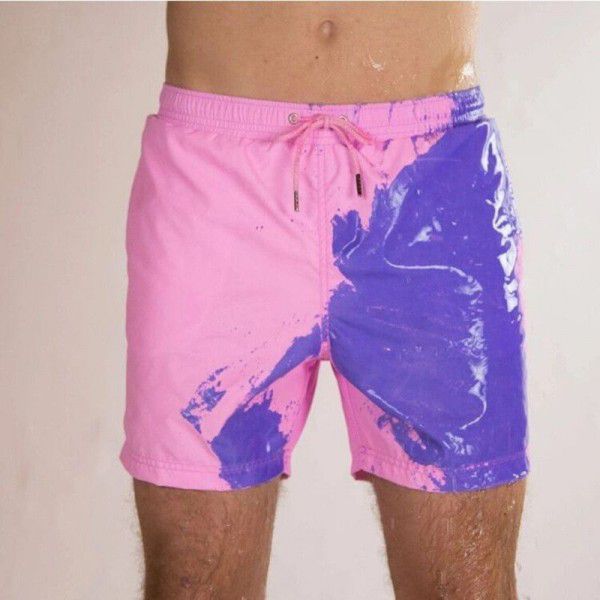 Color-changing swimming trunks in water beach pants Men's personalized European and American large warm color changing shorts
